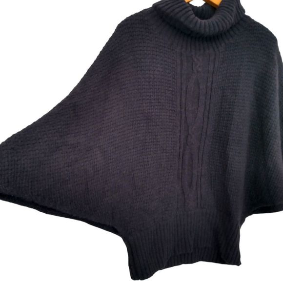 Kenar Sweaters - Poncho Dolman Sweater Wool Blend Pullover Oversized Cable Knit Turtleneck Chunky